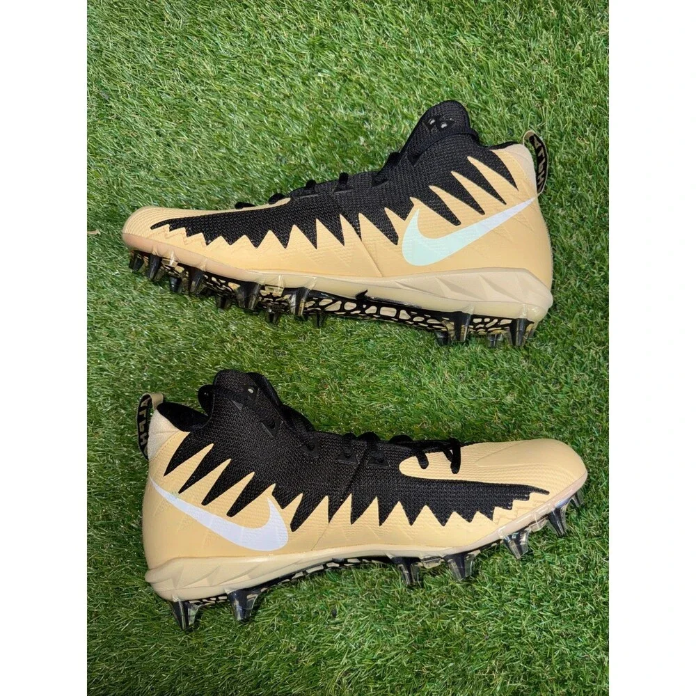 Men's 12 Nike Alpha Menace Pro Mid PE Football Cleats Black Gold AJ6604-002 NFL
